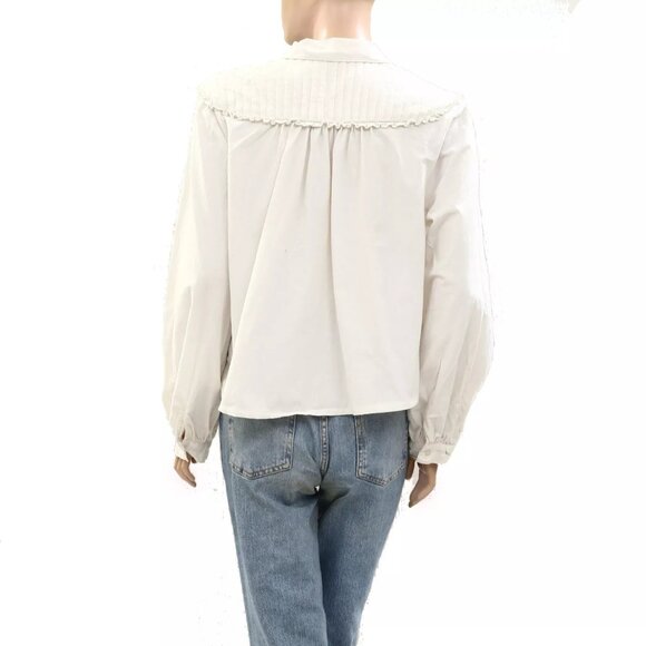 Free People Buttondown Solid Ruffle Shirt Blouse Top Long Sleeve XS NEW 271118 - Picture 3 of 5